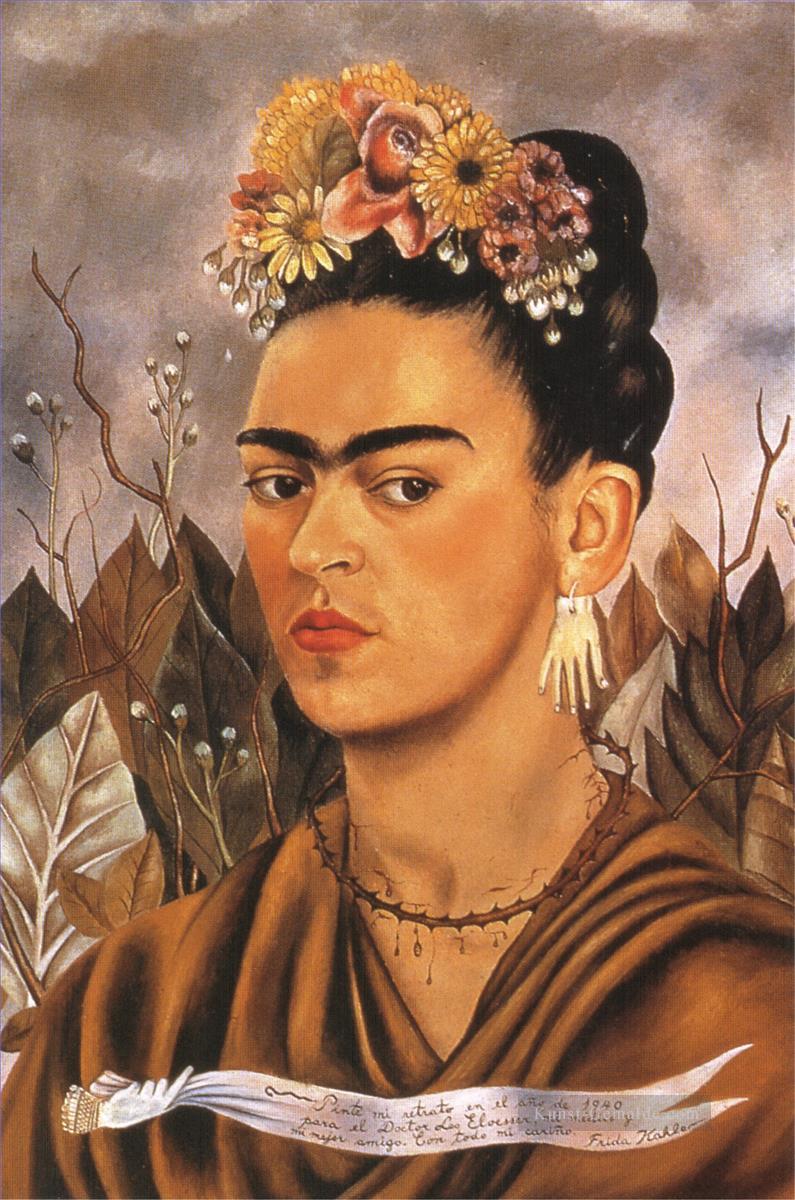 Selbstbildnis gewidmet Dr. eloesser 1940 Feminismus Frida Kahlo Ölgemälde